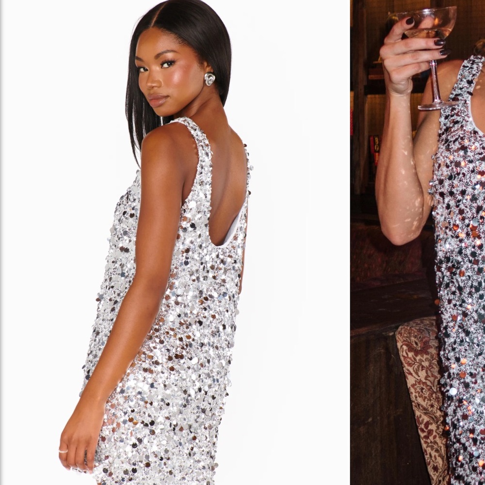 Show Me Your MuMu Glittering Silver Sequin Dress